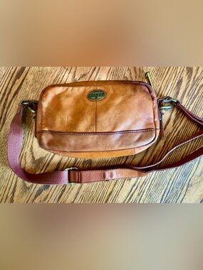 Fossil Small Brown Soft Leather Crossbody Bag Chunky Brass Hardware